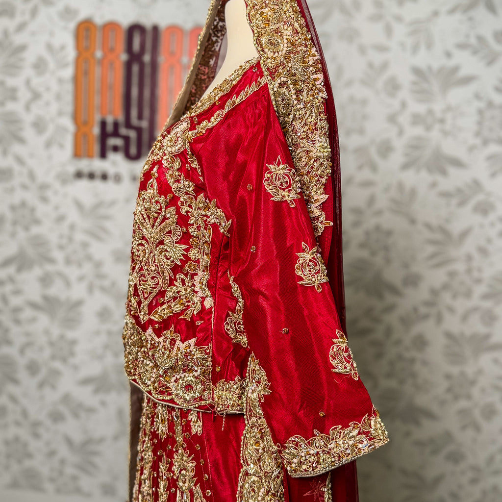 bridal lehenga pakistani deep anari red Shirt Sleeves view
