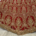 bridal lehenga pakistani deep anari red Lehenga closeup view