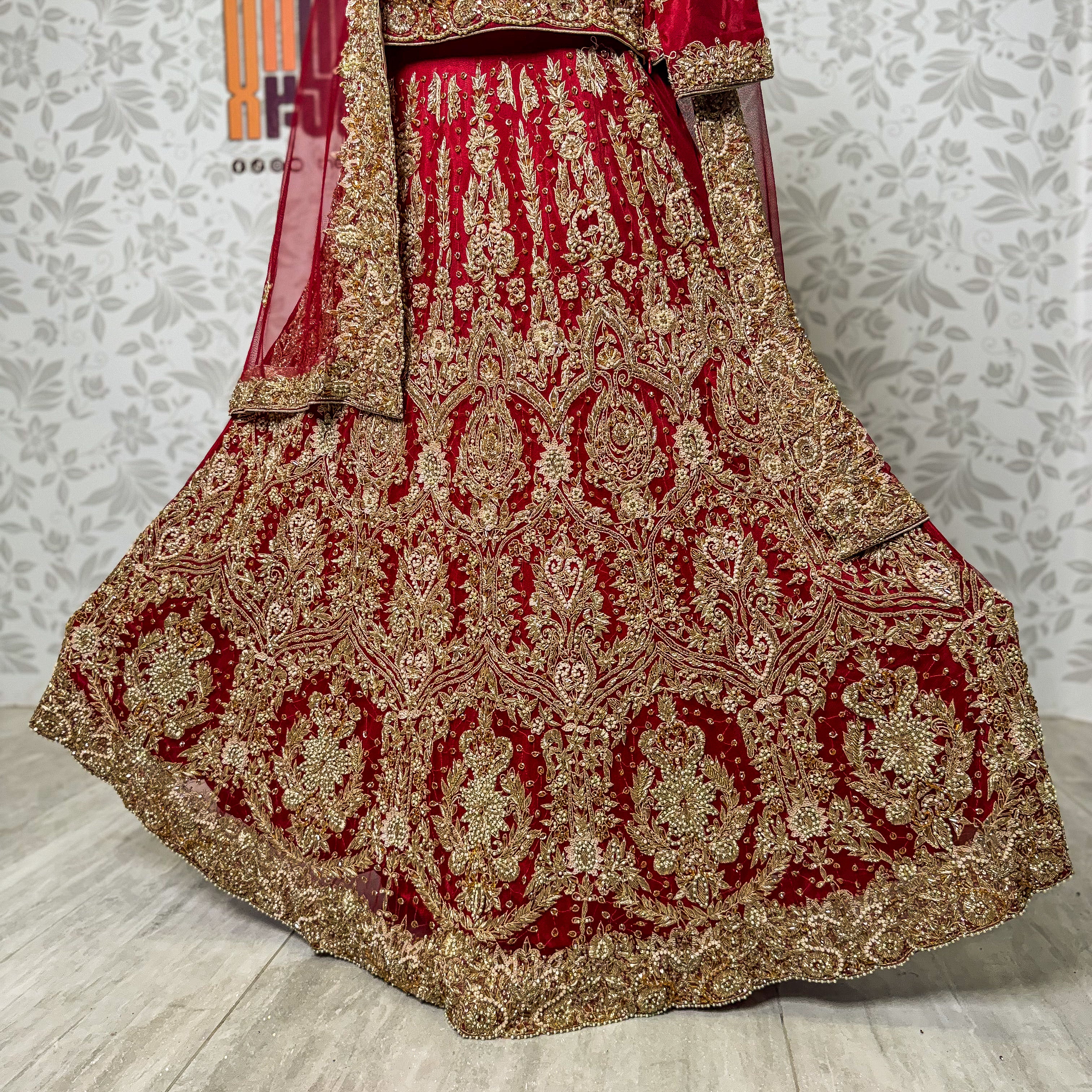 bridal lehenga pakistani deep anari red lehenga view