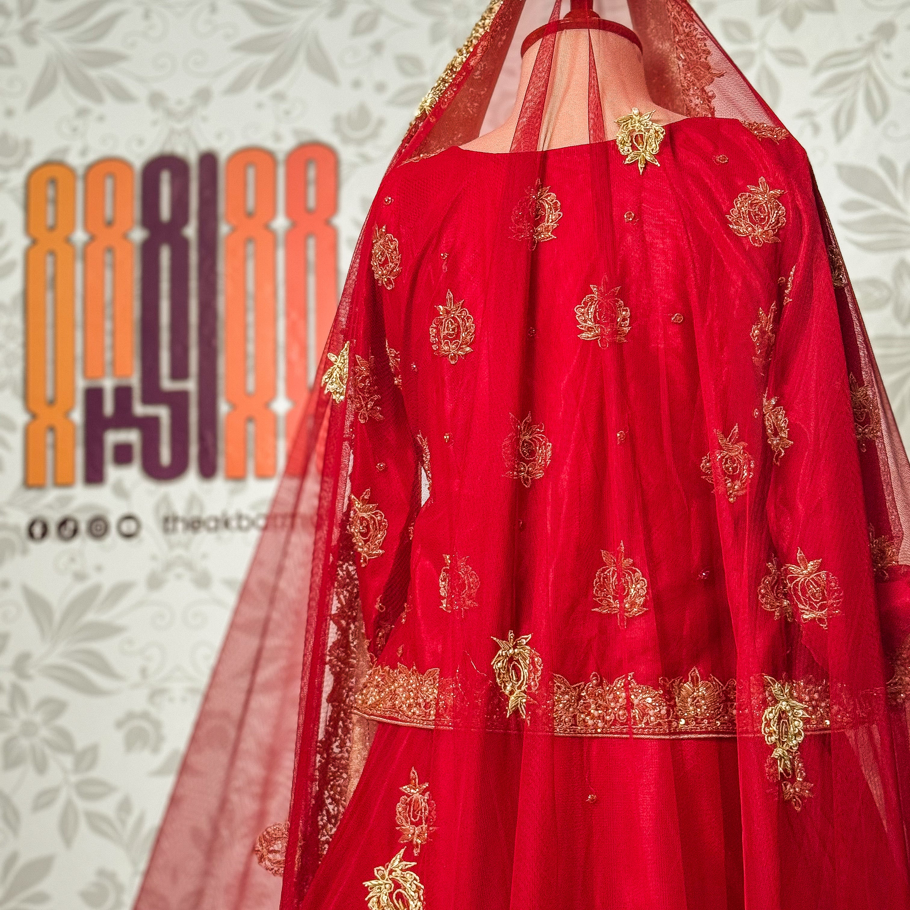bridal lehenga pakistani deep anari red Shirt Back view