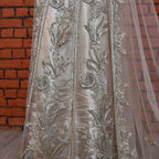 Bridal Maxi Hand Work Peach – Kora Dakka Jewelry Detail View BM024 Net Fabric Pakistan
