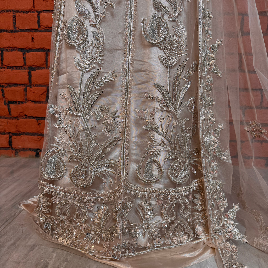 Bridal Maxi for Walima Peach BM024 – Heavy Hand Embellishment Dakka Kora Net Suit Pakistan
