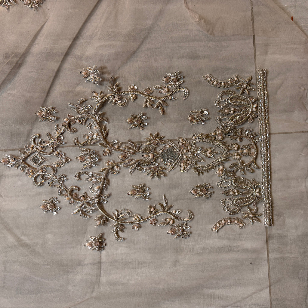 Bridal Maxi Sleeves BM024 Peach – Heavy Hand Work Embellishment Net Suit Pakistan
