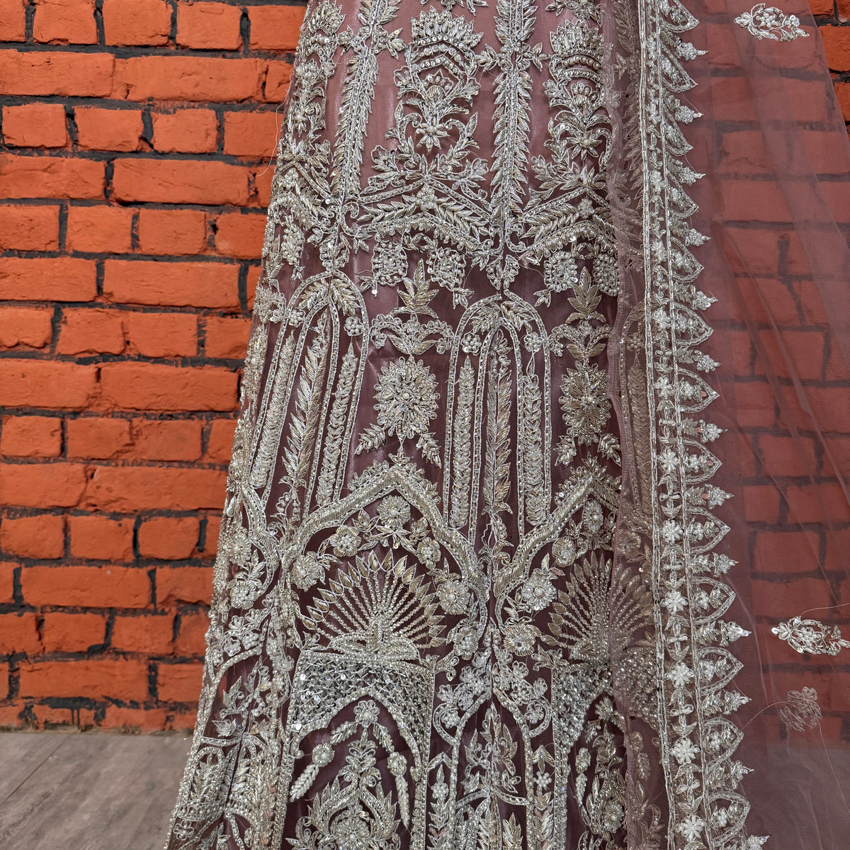 Bridal Maxi for Barat Tea Pink – Hand Work Dakka Kora Jewelry bottom Embellishment BM026
