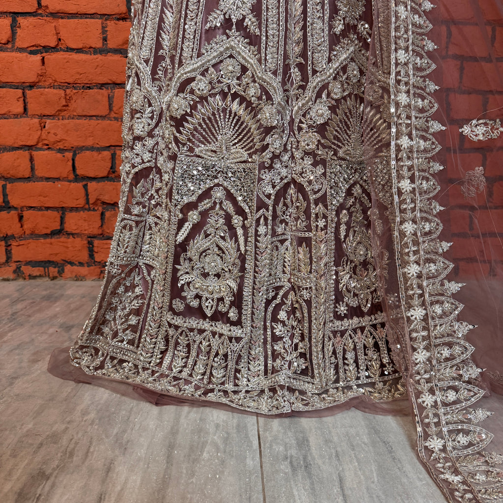 Bridal Maxi for Barat Tea Pink – Hand Work dabka Kora Jewelry Embellishment BM026 bottom
