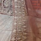 Bridal Maxi Dupatta BM026 – Heavy Border Matha Patti 3 Side Boti Work Tea Pink Net
