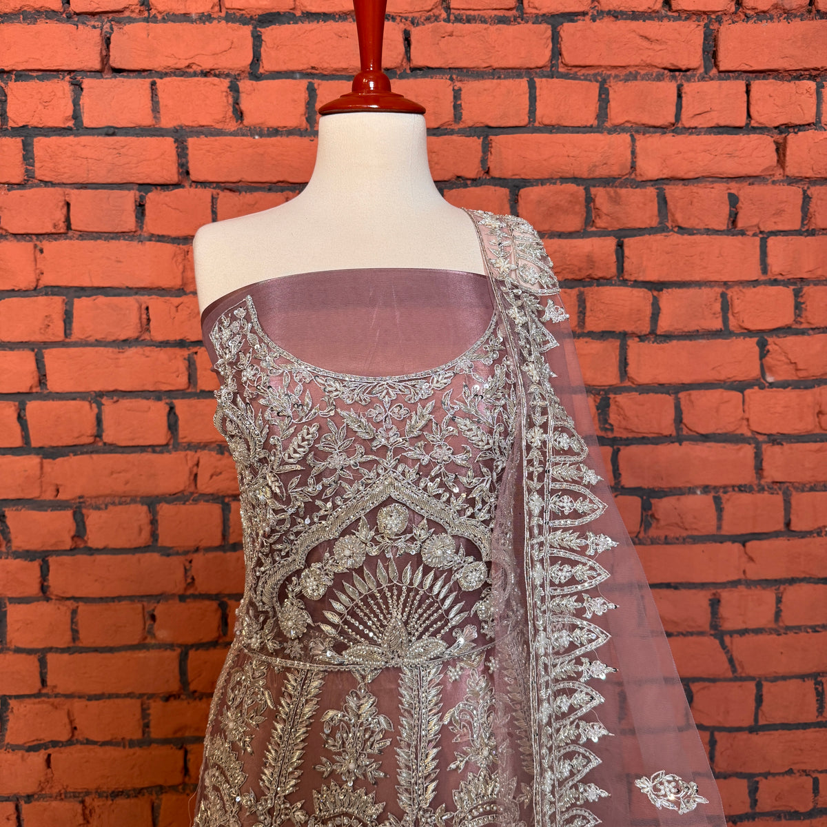 Bridal Maxi for Barat Tea Pink – Hand Work Dakka Kora Jewelry Embellishment BM026
