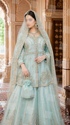 Bridal Short Frock with Lehenga BL003 – Ice Blue with Heavy Handwork