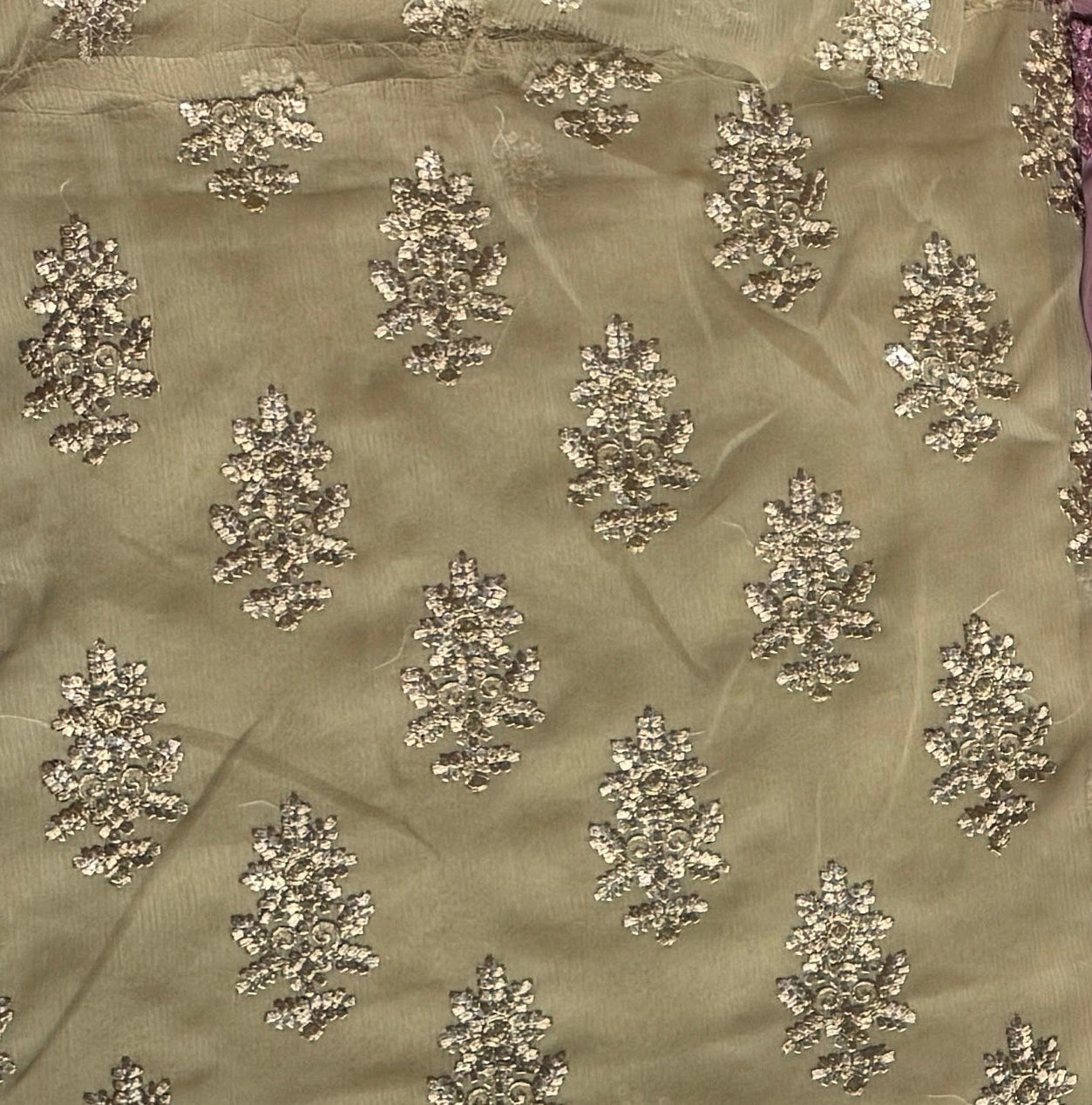 Casual Embroidery Suit Mehndi Crinkle Chiffon – Thread Work Suit Design Pakistani Unstitched
