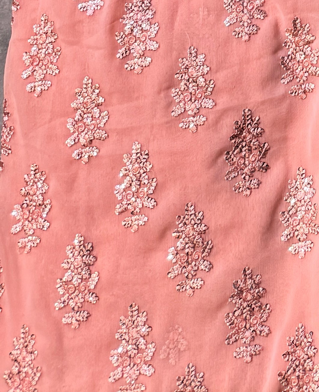 Casual Embroidery Suit Peach 3pcs Unstitched – Crinkle Chiffon Thread Work Dress for Women
