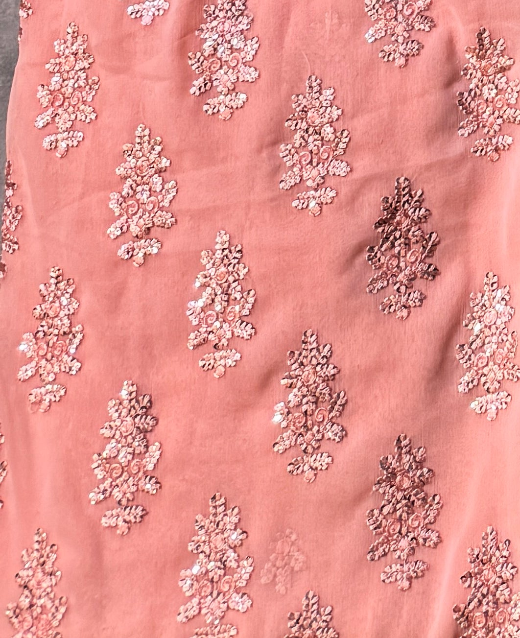 Casual Embroidery Suit Peach 3pcs Unstitched – Crinkle Chiffon Thread Work Dress for Women
