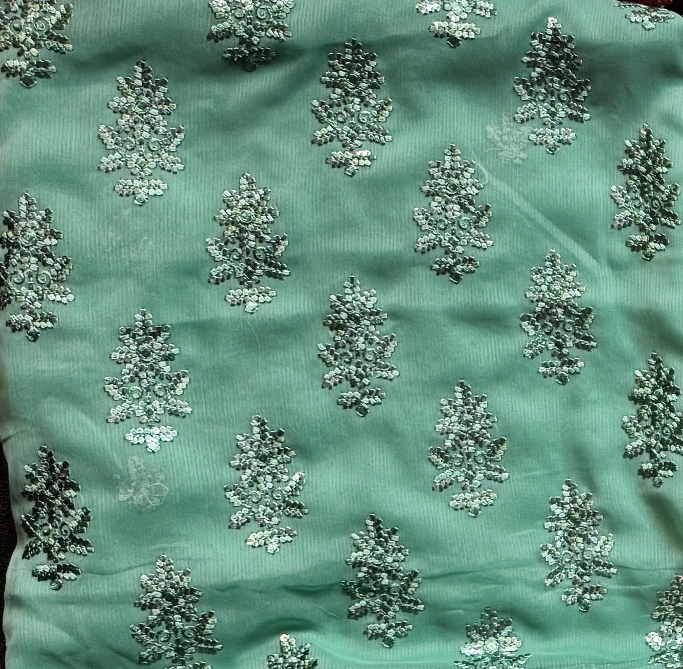 Casual Embroidery Suit Aqua Green Crinkle Chiffon – Thread Work Dupatta Suit Unstitched C001

