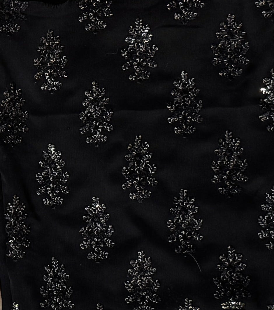 Black Casual Embroidery Suit 3pcs Unstitched – Crinkle Chiffon Thread Work Casual Dress Pakistan
