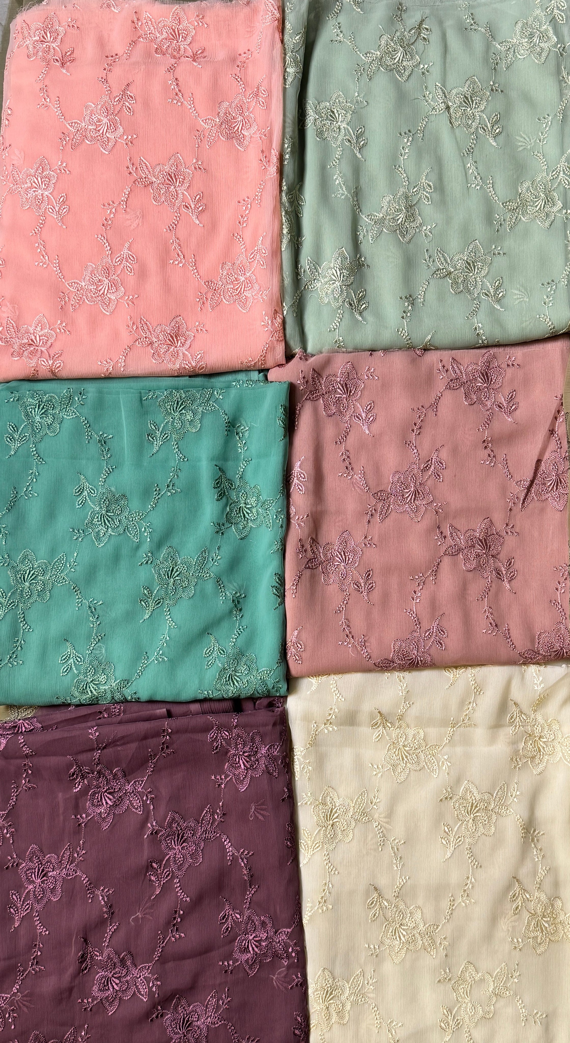 Casual Embroidery Suit 3pcs Unstitched | Crinkle Chiffon Thread Work – C002