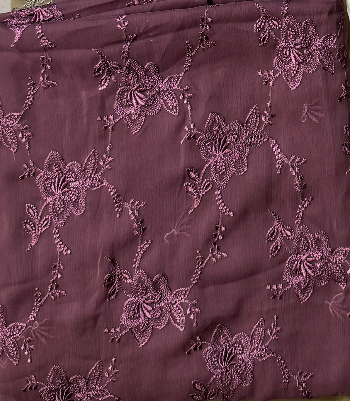Casual Embroidery Suit Purple 3pcs Unstitched – Crinkle Chiffon Thread Work Casual Suit C002
