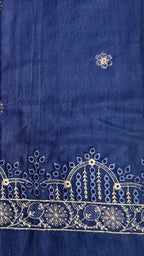 Chamki embroidery dhanak dress navy blue back work winter partywear collection unstitched PWT016 Pakistan
