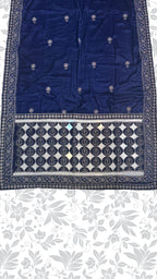 Navy blue embroidery velvet shawl 4-side border chamki dhanak winter collection PWT016 Pakistan
