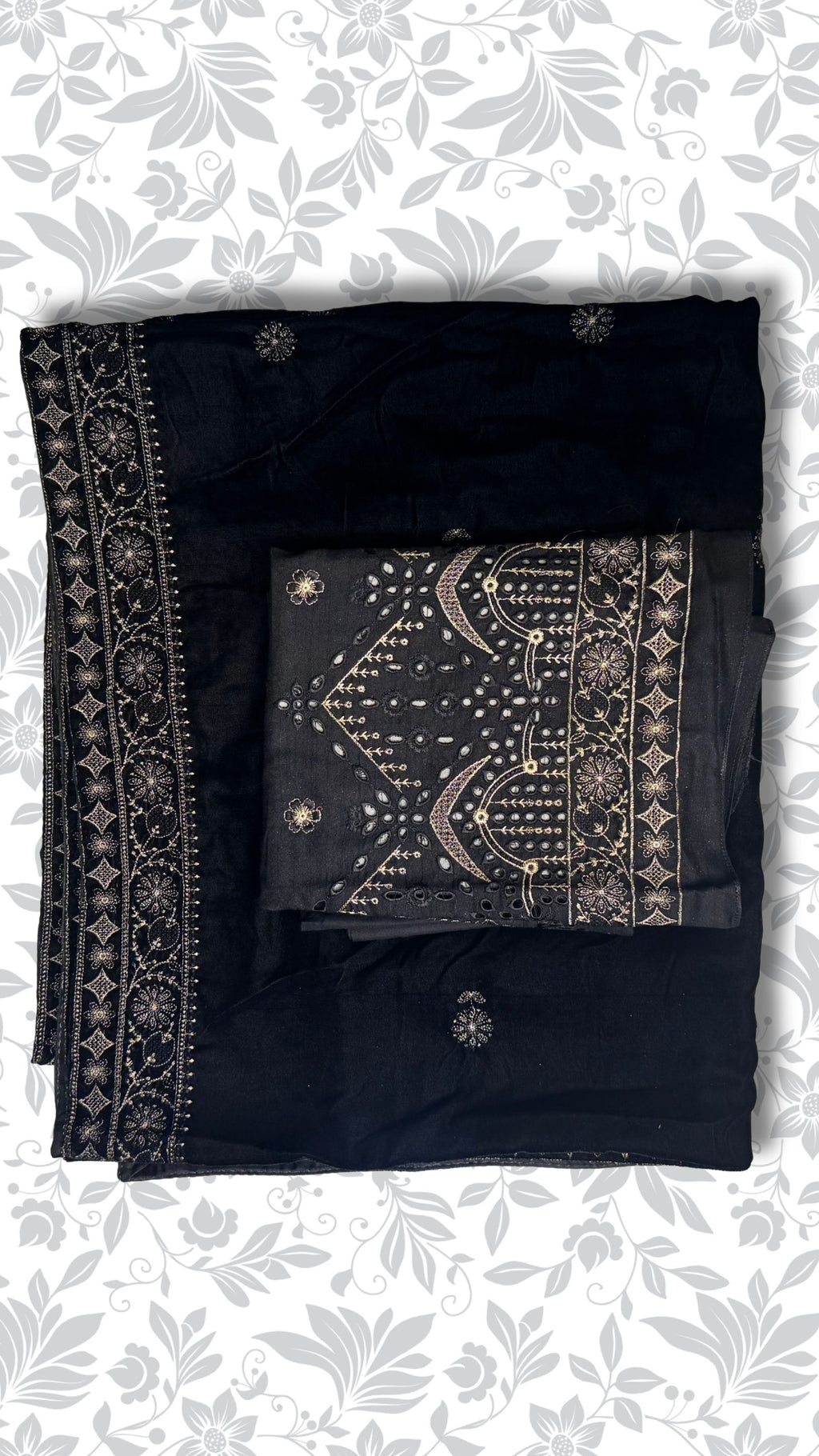 Chamki embroidery dhanak dress black velvet shawl winter partywear unstitched PWT016 Pakistan
