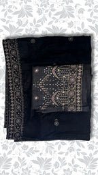 Chamki embroidery dhanak dress black velvet shawl winter partywear unstitched PWT016 Pakistan
