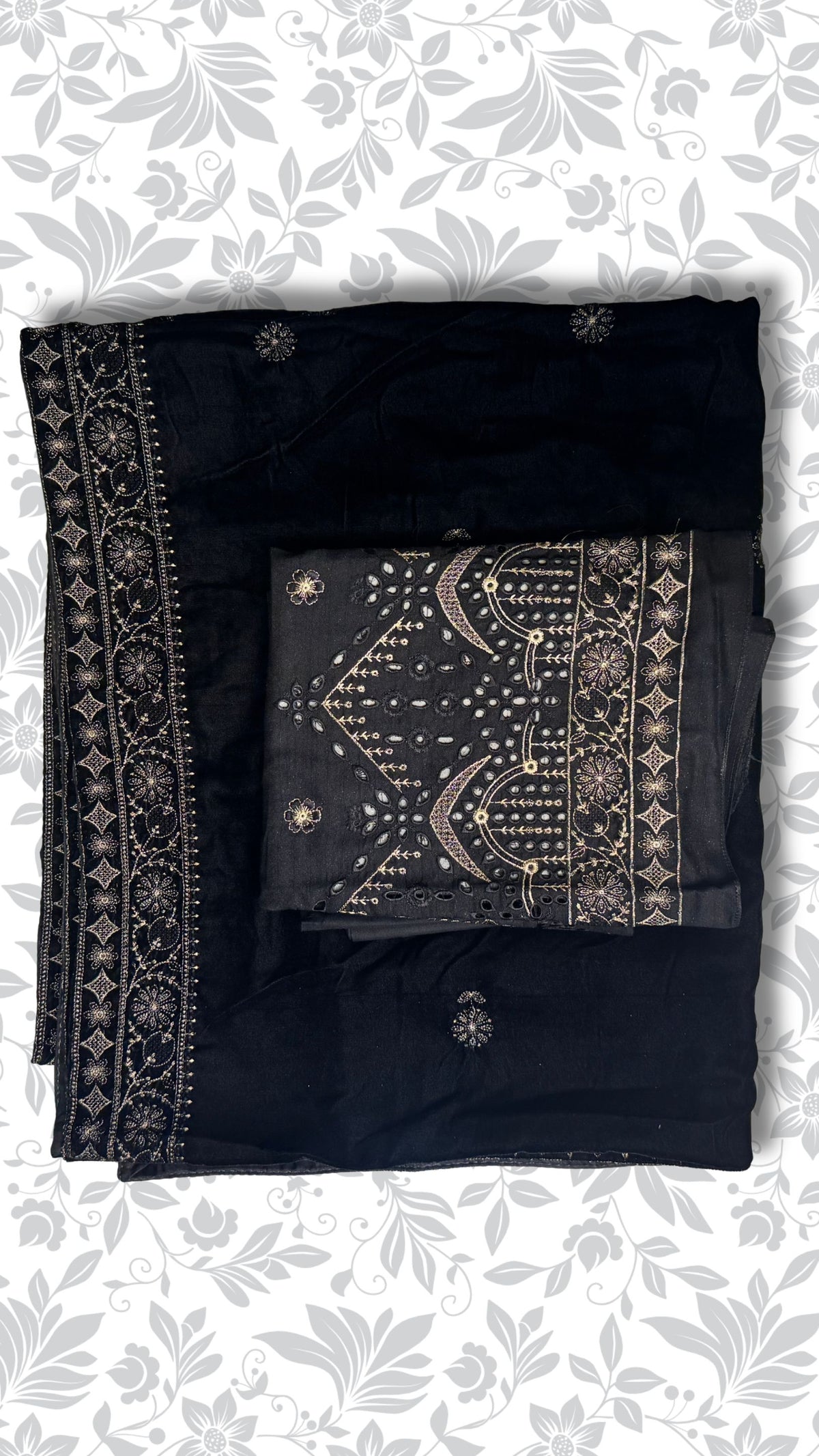 Chamki embroidery dhanak dress black velvet shawl winter partywear unstitched PWT016 Pakistan
