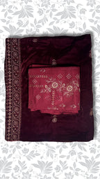 Chamki embroidery dhanak dress maroon velvet shawl winter collection partywear PWT016 Pakistan
