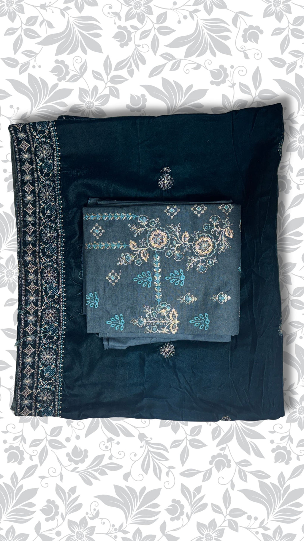 Chamki embroidery dhanak dress green velvet shawl winter collection partywear PWT016 Pakistan
