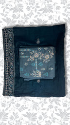Chamki embroidery dhanak dress green velvet shawl winter collection partywear PWT016 Pakistan
