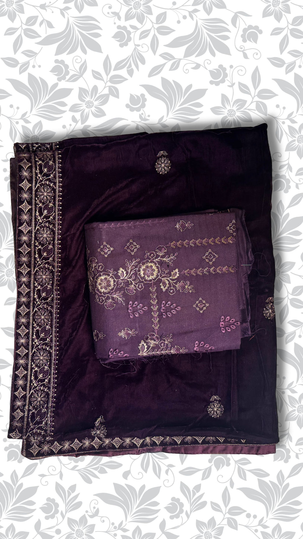Chamki embroidery dhanak dress plum velvet shawl winter partywear collection PWT016 Pakistan
