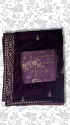 Chamki embroidery dhanak dress plum velvet shawl winter partywear collection PWT016 Pakistan
