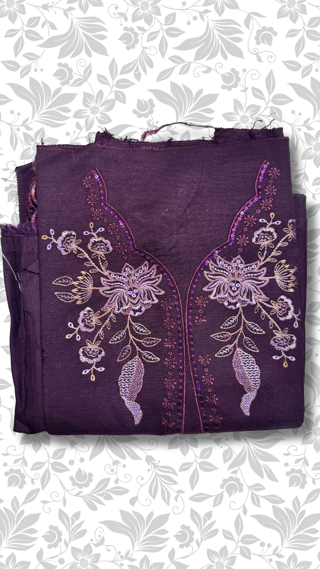 Chamki embroidery dhanak dress plum folded winter partywear collection unstitched PWT015 Pakistan
