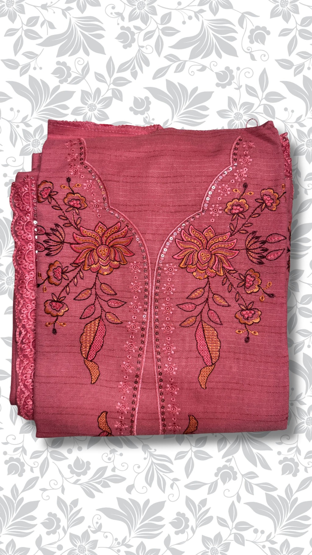 Chamki embroidery dhanak dress tea pink folded winter collection partywear PWT015 Pakistan

