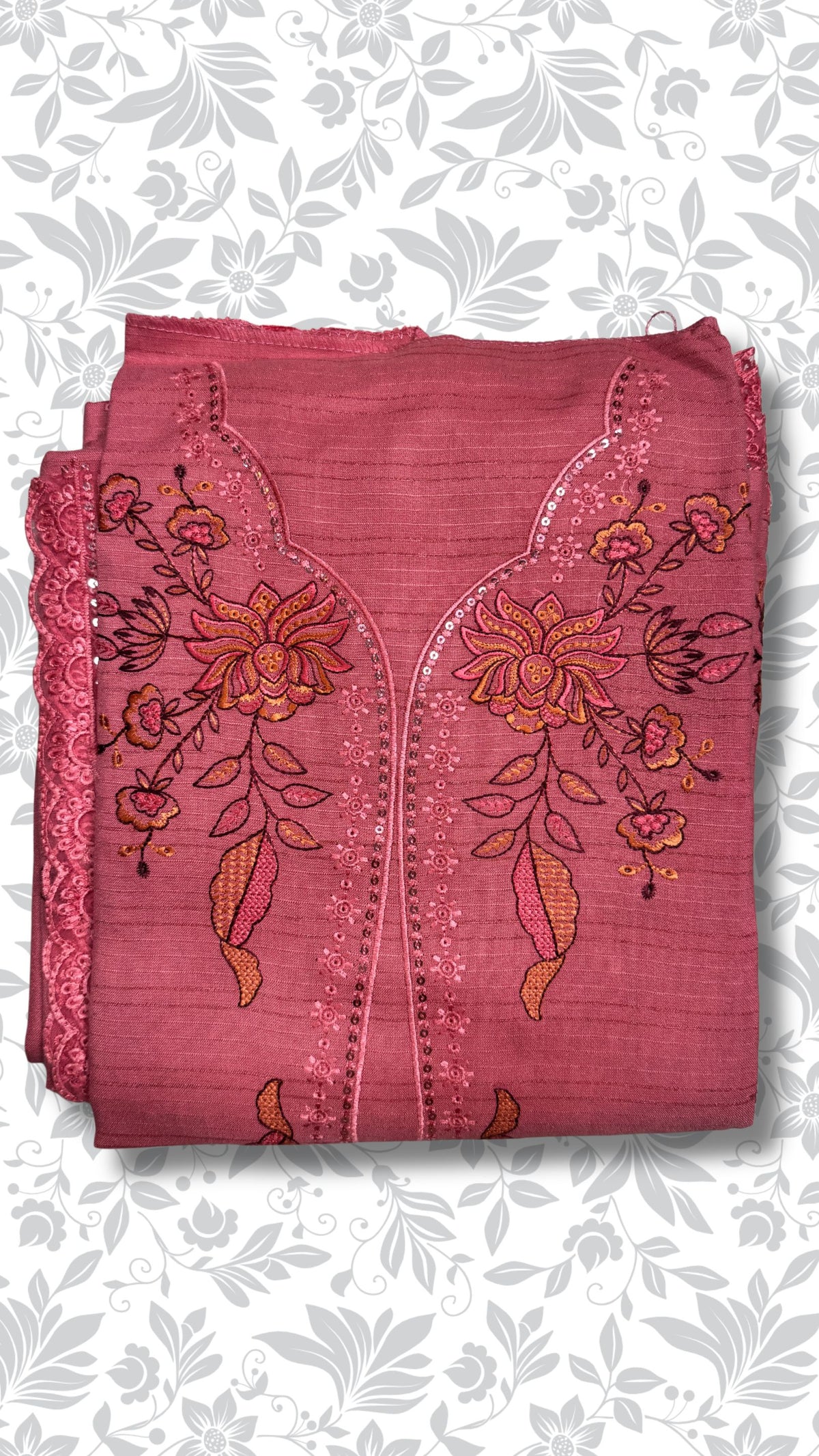 Chamki embroidery dhanak dress tea pink folded winter collection partywear PWT015 Pakistan
