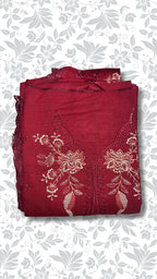 Chamki embroidery dhanak dress maroon folded winter collection partywear unstitched PWT015 Pakistan
