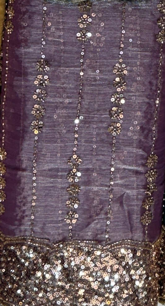 Purple cut dana dress 4pcs unstitched suit – cutdana work on silk party wear dupatta | The Akbar Mall
