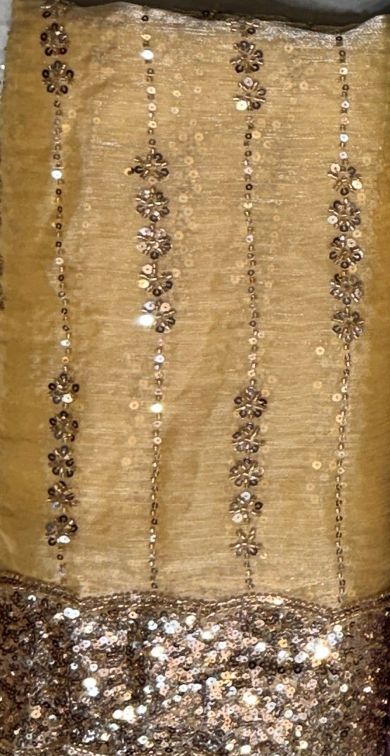 Skin cut dana dress 4pcs unstitched suit – cutdana embroidery silk with sequin dupatta | The Akbar Mall
