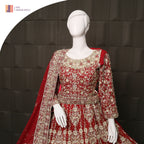 Deep Anari Red Chiffon Bridal Lehenga Choli with Heavy Kora, Nakshi & Dabka Handwork IN PAKISTAN CLOSEUP SHIRT