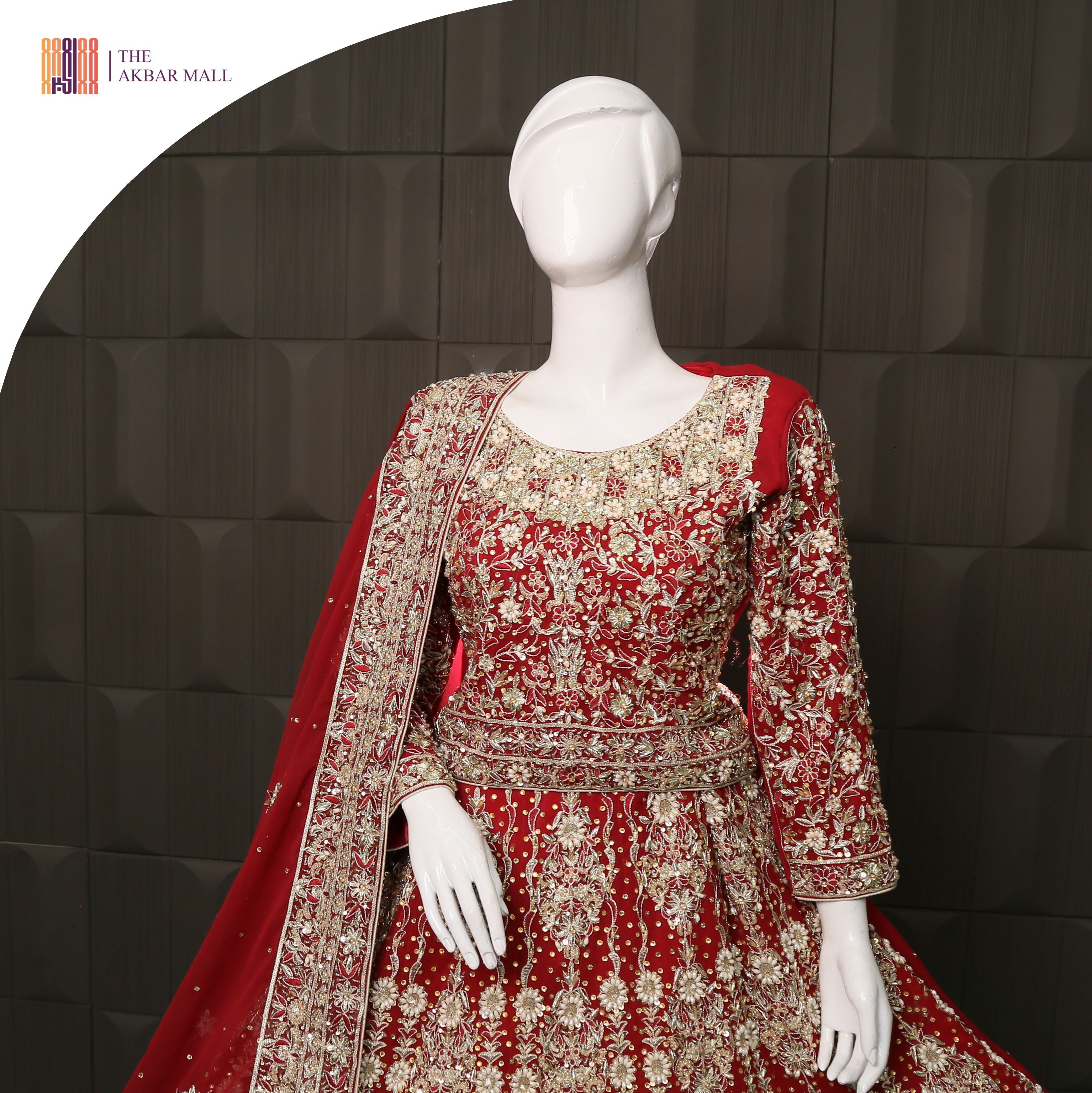 Deep Anari Red Chiffon Bridal Lehenga Choli with Heavy Kora, Nakshi & Dabka Handwork IN PAKISTAN CLOSEUP SHIRT