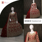 Deep Anari Red Chiffon Bridal Lehenga Choli with Heavy Kora, Nakshi & Dabka Handwork IN PAKISTAN