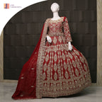 Deep Anari Red Chiffon Bridal Lehenga Choli with Heavy Kora, Nakshi & Dabka Handwork IN PAKISTAN