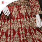 Deep Anari Red Chiffon Bridal Lehenga Choli with Heavy Kora, Nakshi & Dabka Handwork IN PAKISTAN DAMAN