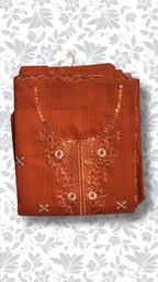Embroidery dhanak dress rust folded winter collection partywear unstitched PWT013 Pakistan
