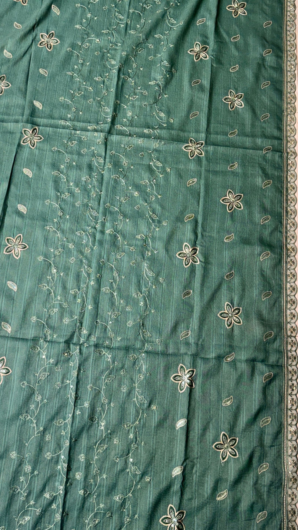Green dhanak 4-side border embroidery dupatta winter partywear suit PWT013 Pakistan

