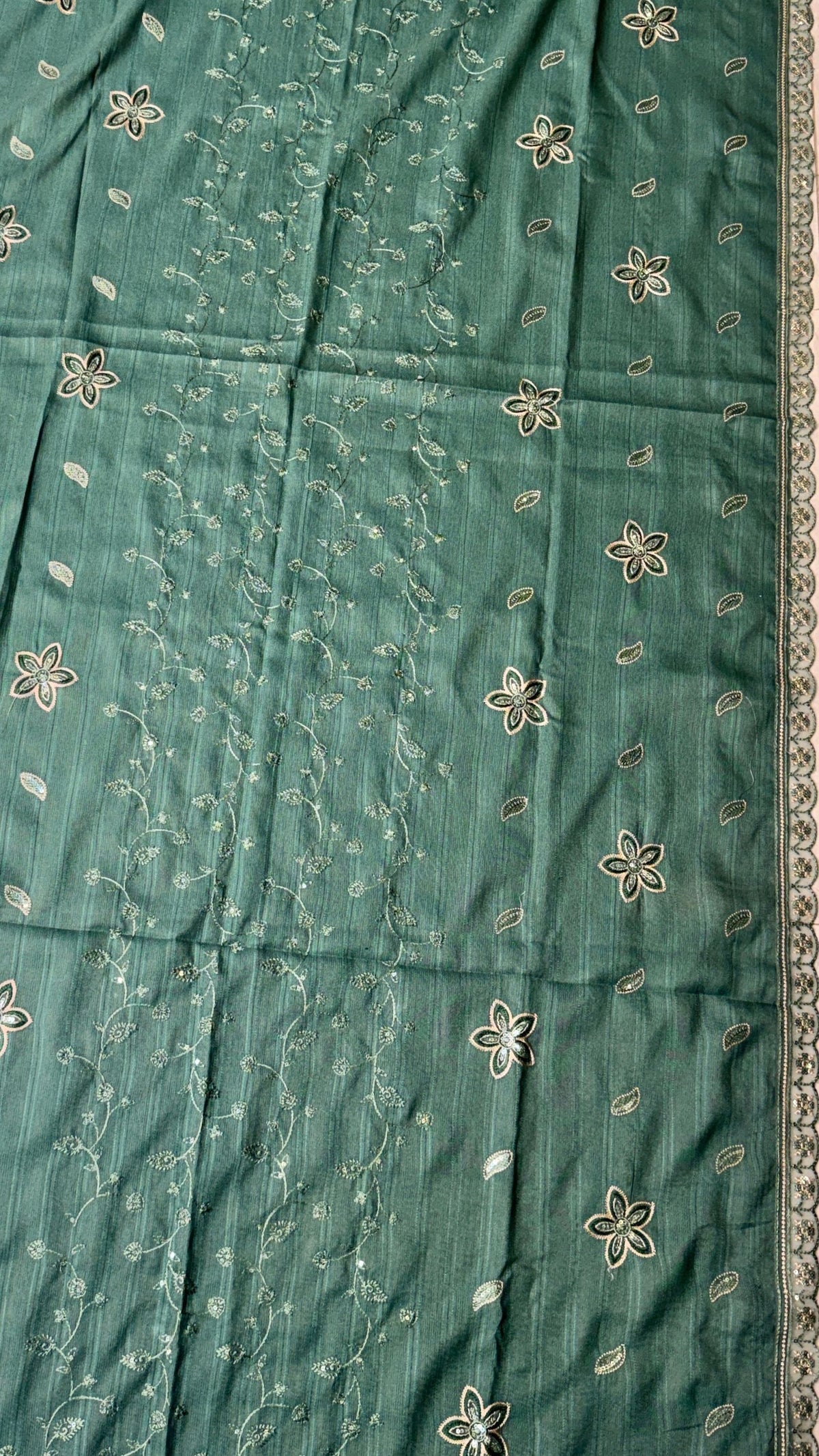 Green dhanak 4-side border embroidery dupatta winter partywear suit PWT013 Pakistan
