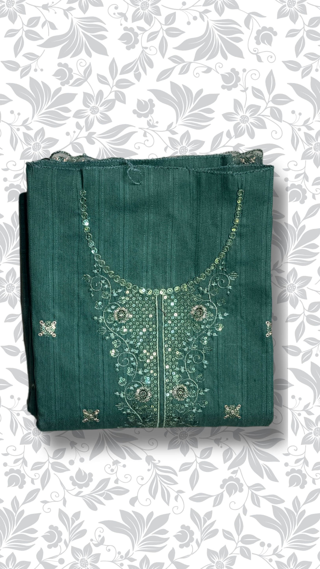 Embroidery dhanak dress green folded winter collection partywear unstitched PWT013 Pakistan
