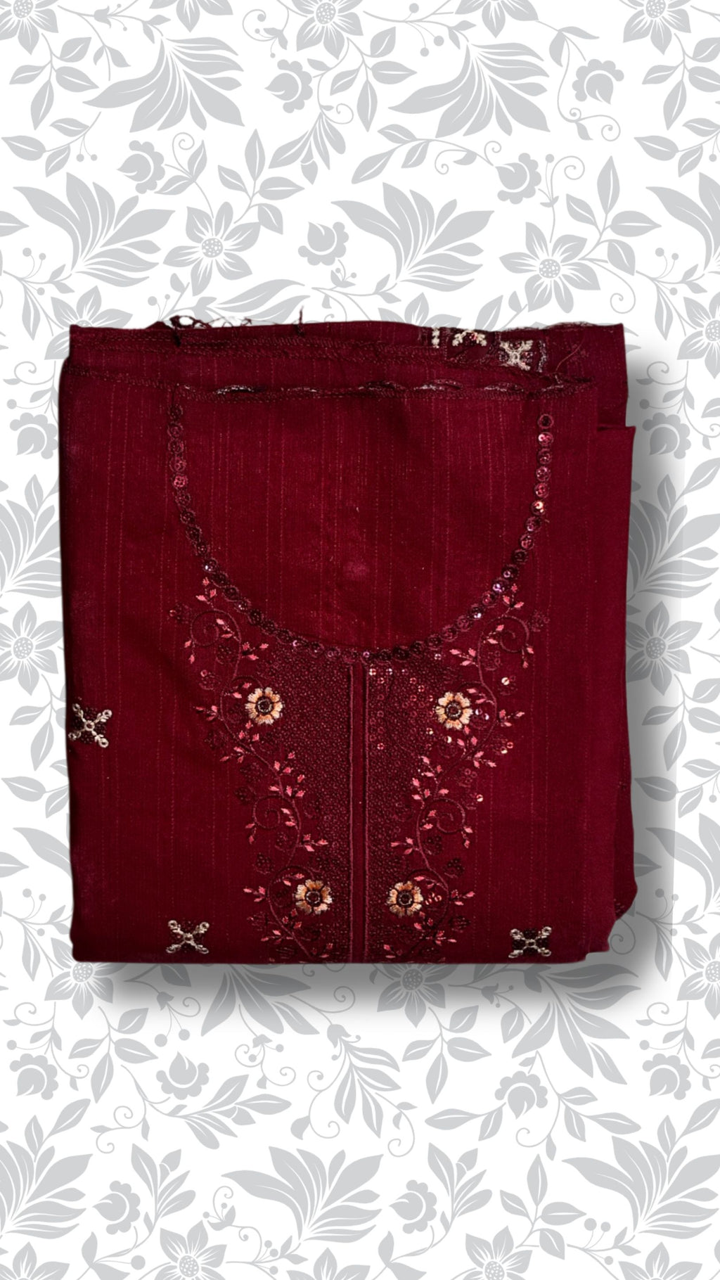 Embroidery dhanak dress maroon folded winter collection partywear unstitched PWT013 Pakistan
