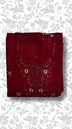 Embroidery dhanak dress maroon folded winter collection partywear unstitched PWT013 Pakistan
