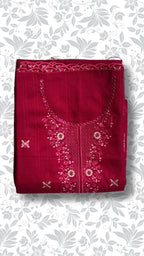 Embroidery dhanak dress shocking pink folded winter partywear collection unstitched PWT013 Pakistan
