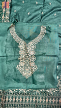 Embroidery dhanak suit bottle green winter partywear collection unstitched PWT011 Pakistan
