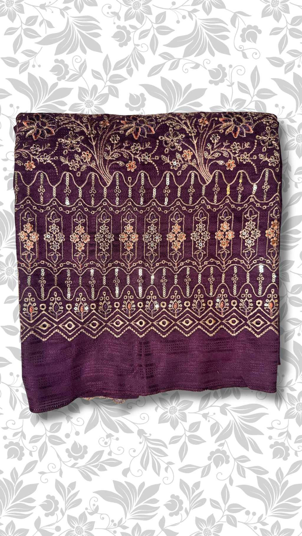 Embroidery dhanak suit purple winter collection partywear unstitched 4pcs PWT011 Pakistan
