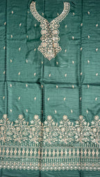 Embroidery dhanak suit bottle green winter partywear collection unstitched PWT011 Pakistan
